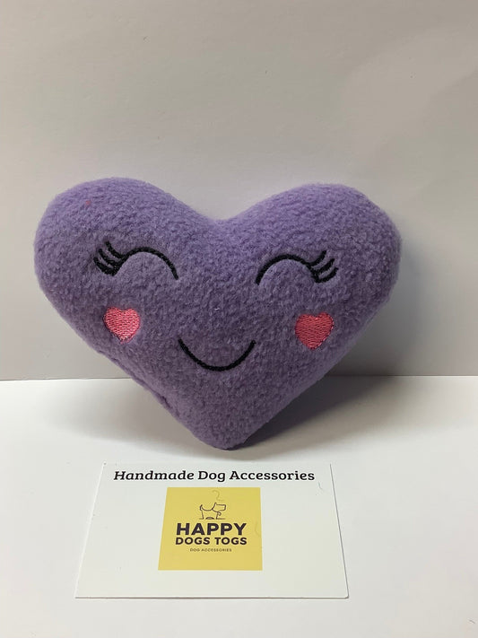 Lilac Heart, Embroidered Face handcrafted dog toy