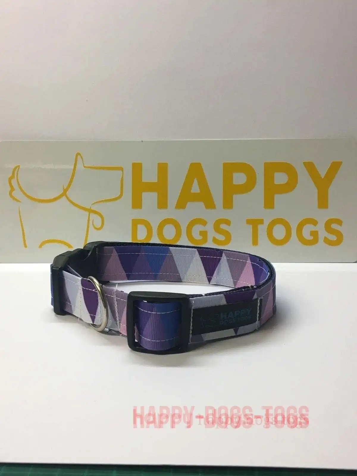 Purple Harlequin pattern dog collar  size L