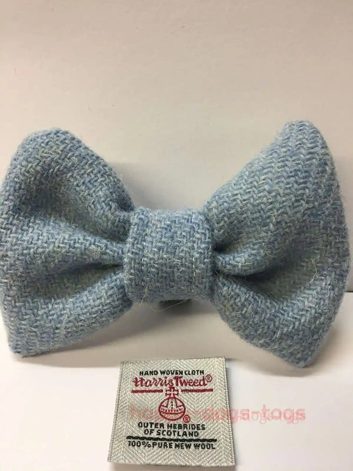 Handcrafted Harris Tweed Dog Bow Tie - Medium Size in Baby Blue