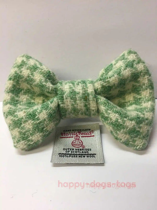 Harris tweed dog bow tie, Green and White Dogtooth