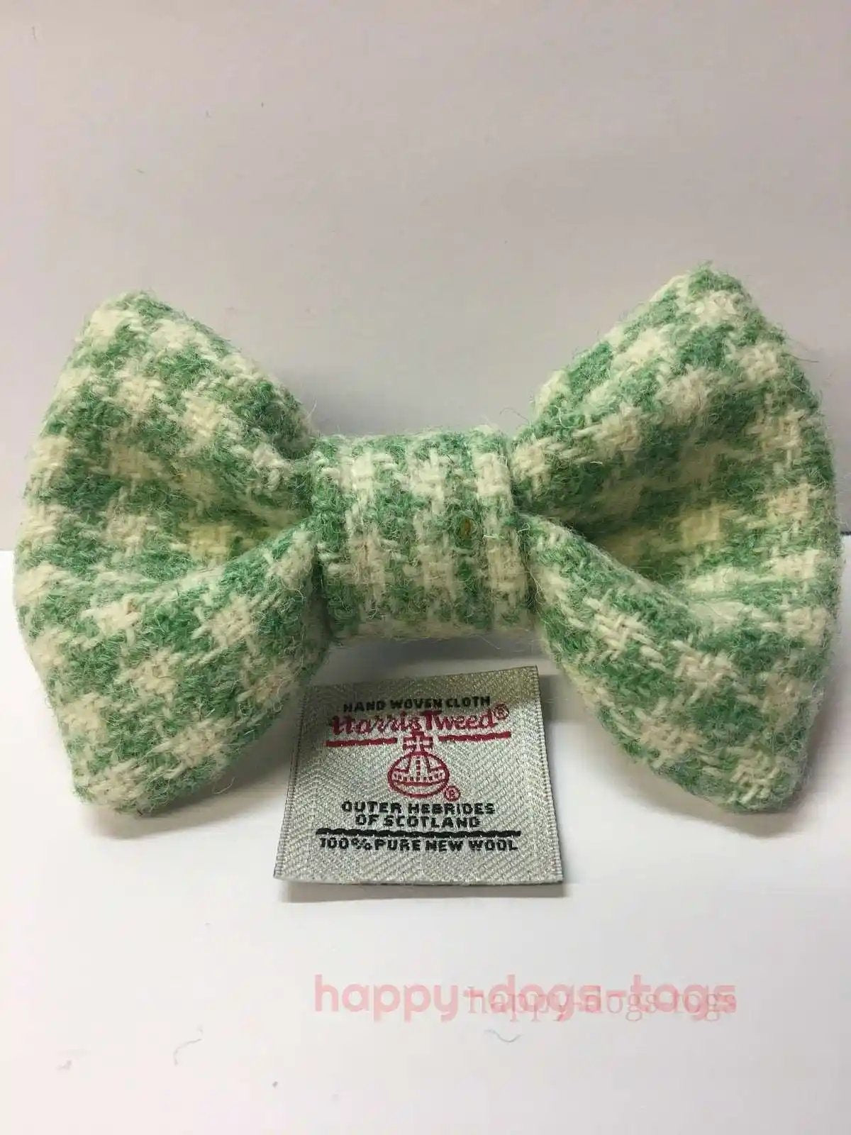 Harris tweed dog bow tie, Green and White Dogtooth
