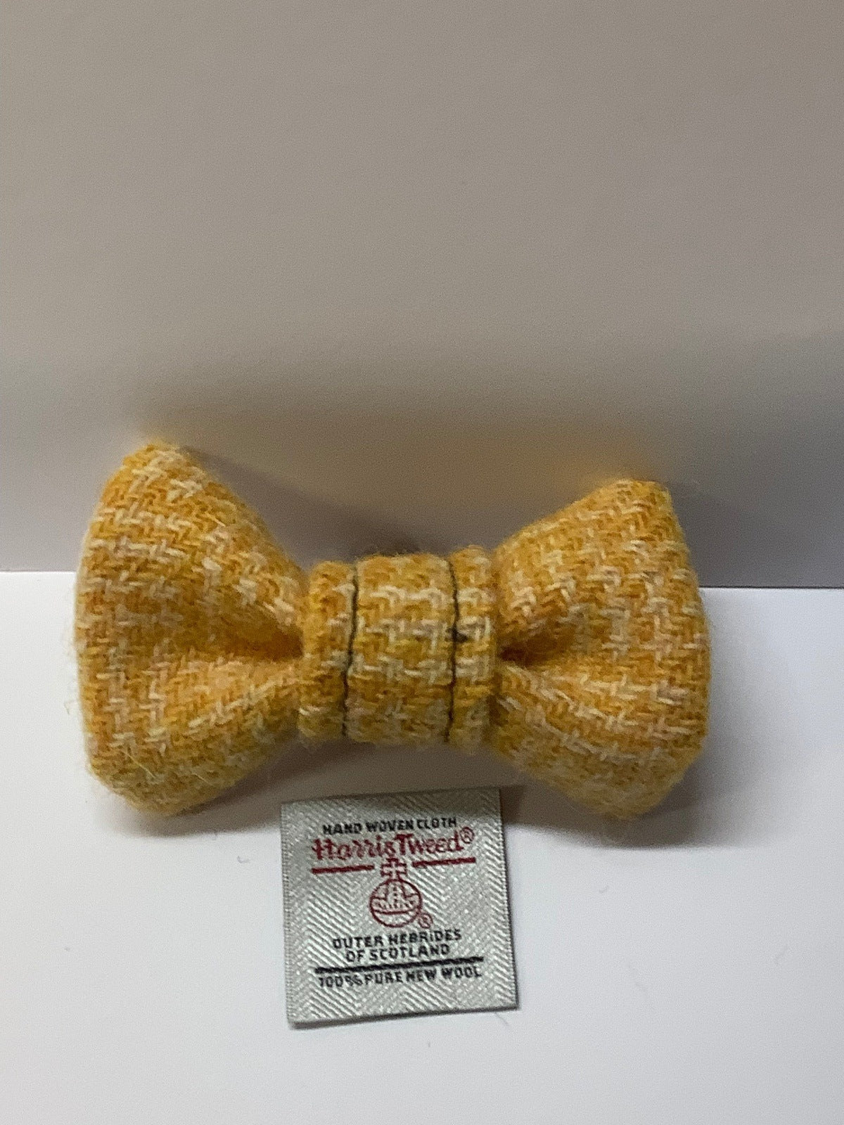 Yellow Houndstooth Harris Tweed Dog Dickie Bow , Small