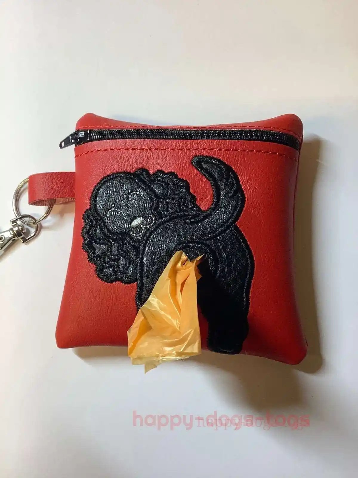 Black Spaniel on Red  Embroidered poop bag dispenser
