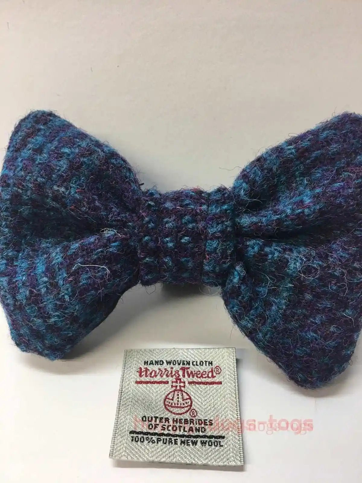 Harris tweed dog bow tie, Blue and Navy Check