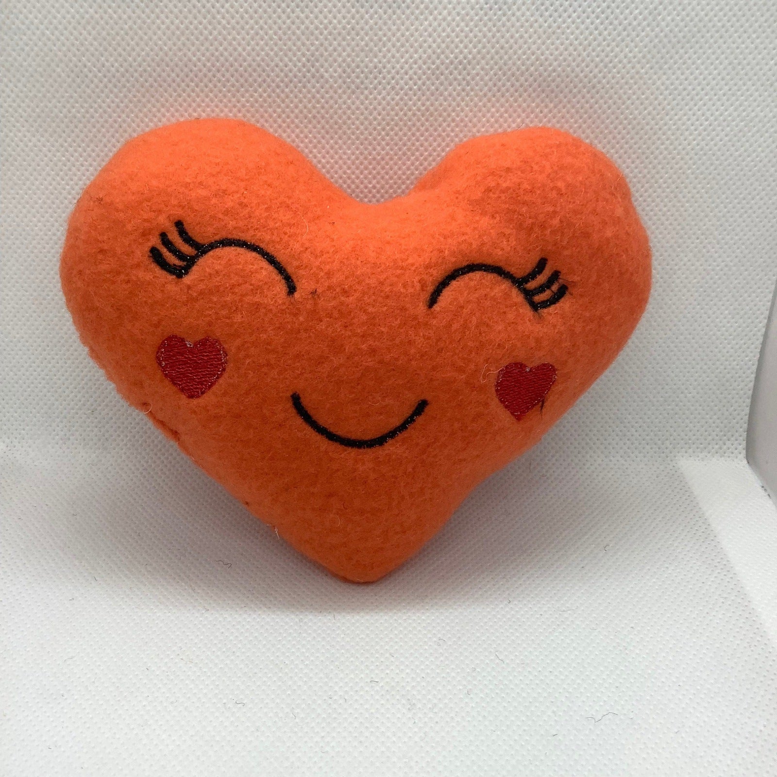 Orange Heart, Embroidered Face handcrafted dog toy