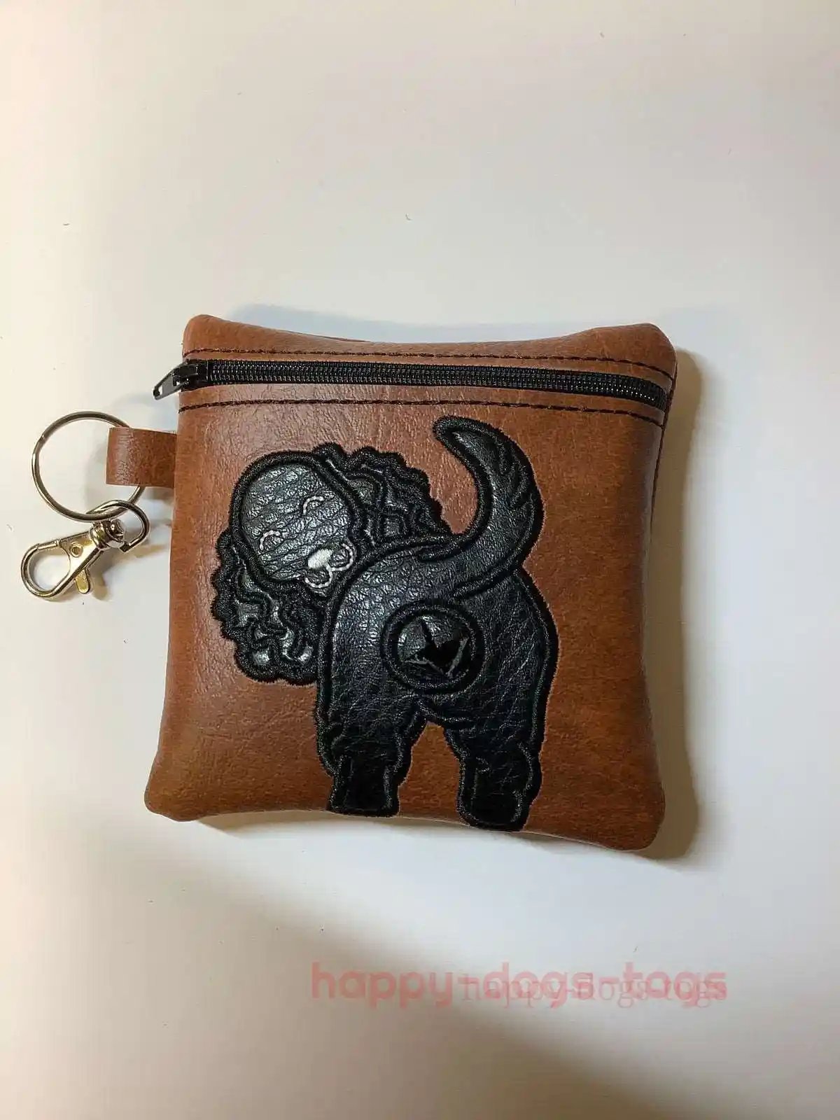 Black Spaniel on Brown Embroidered poo bag dispenser