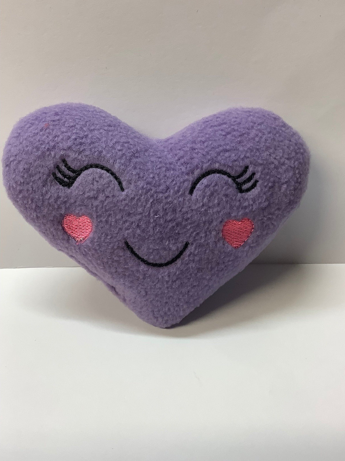 Lilac Heart, Embroidered Face handcrafted dog toy