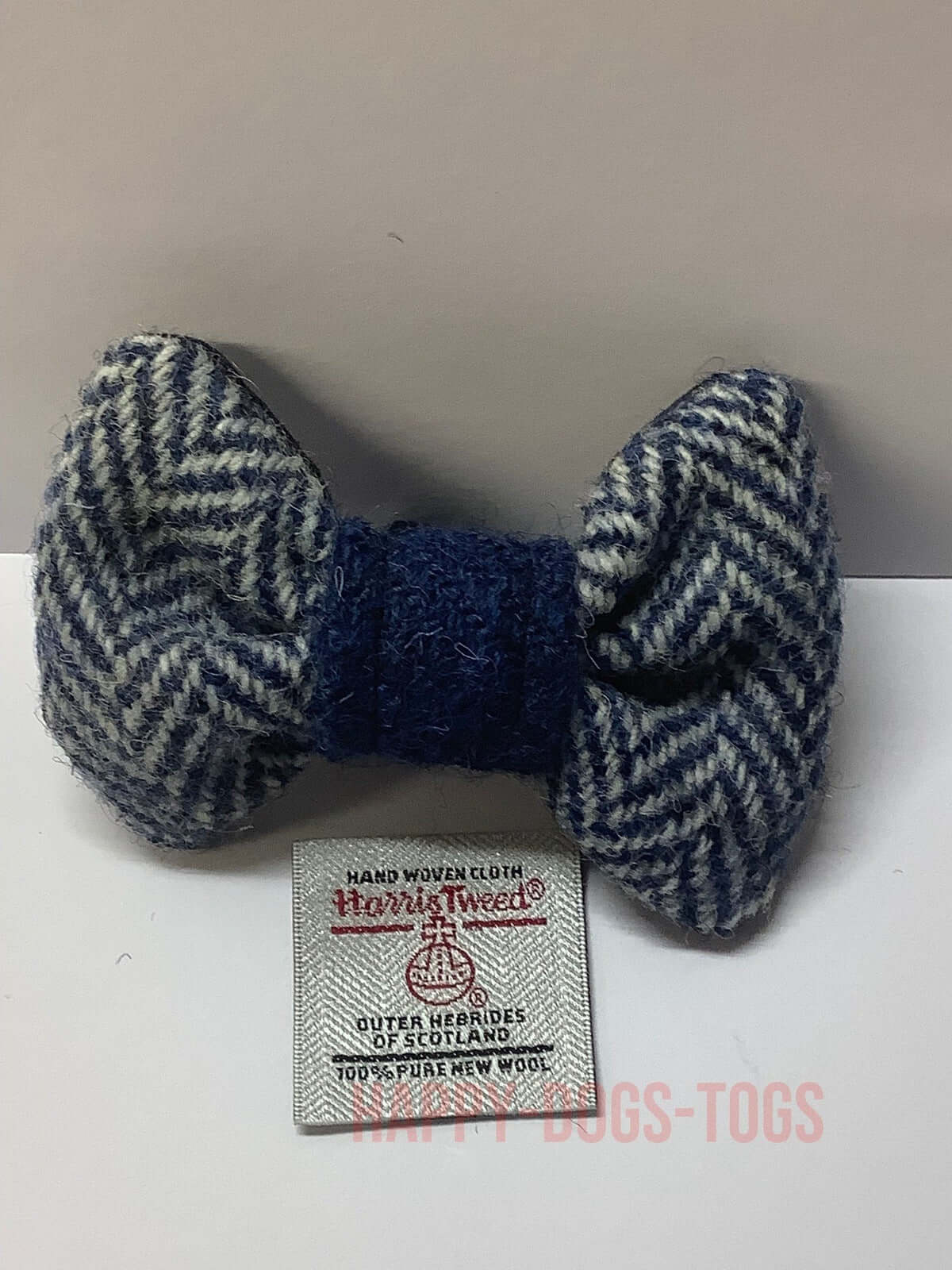 Blue,White Herringbone Harris Tweed Dog Dickie Bow , Small