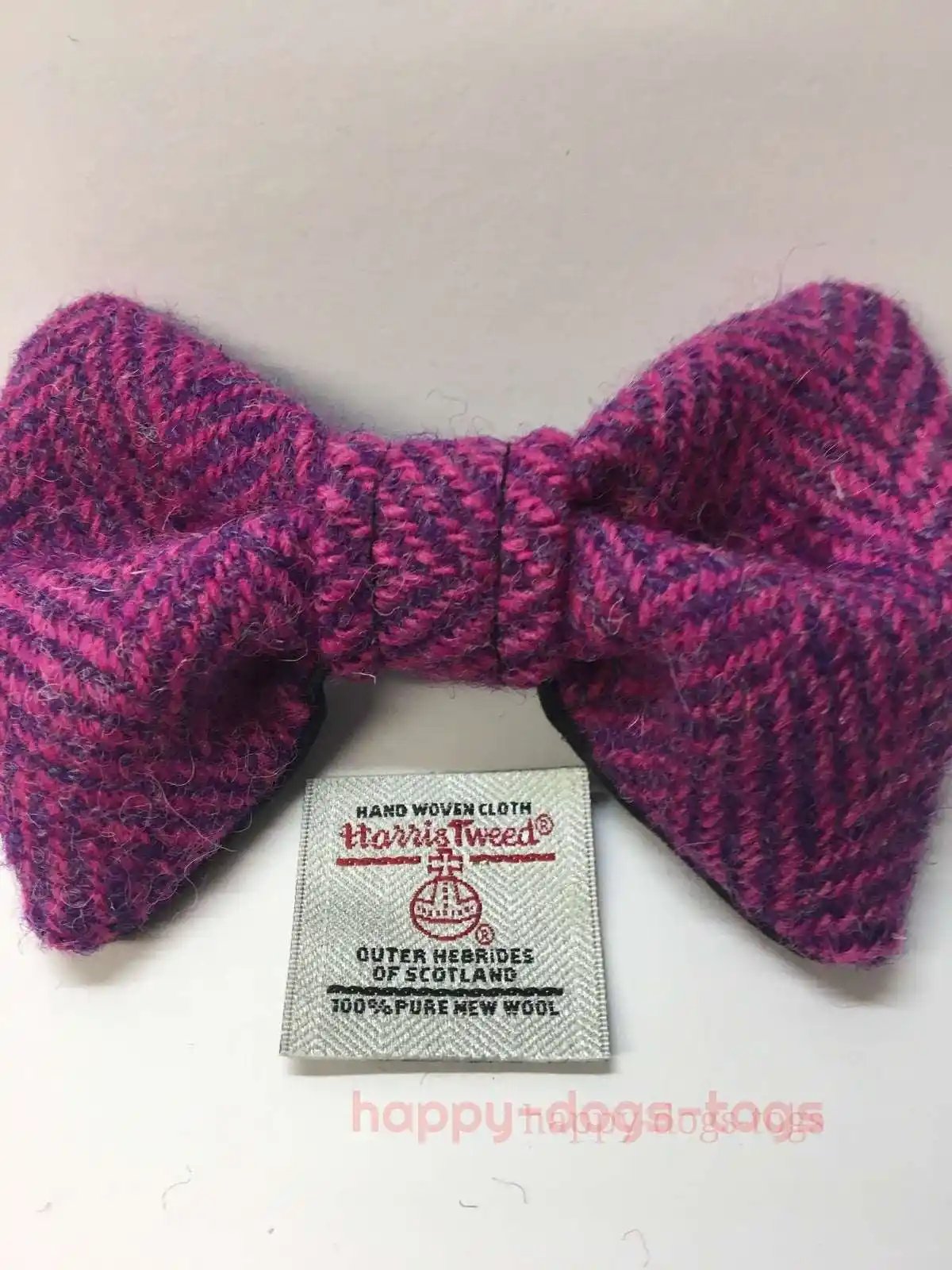 Harris tweed dog bow tie, Pink and Purple Herringbone