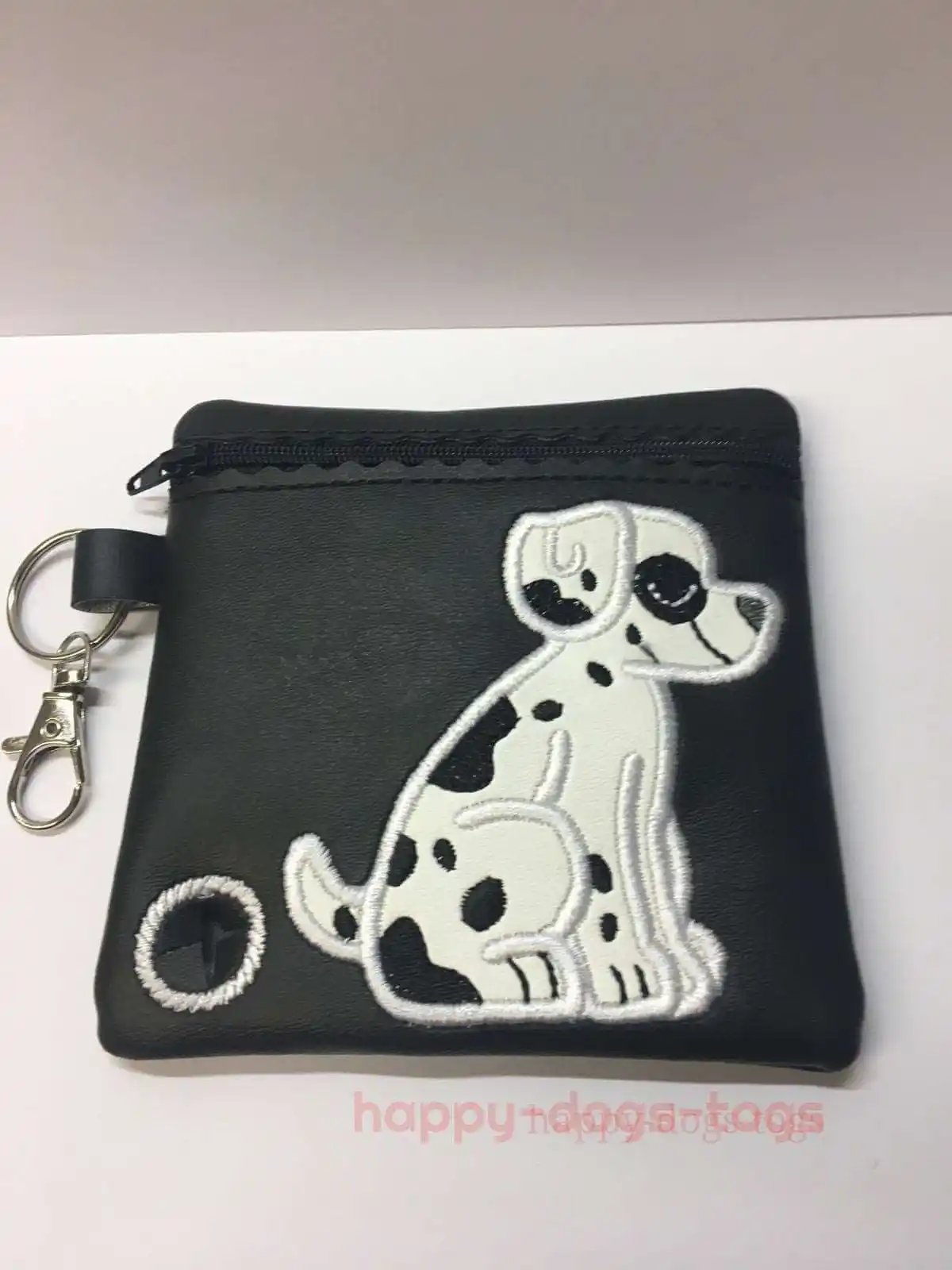 Black Embroidered Sitting Dalmation Dog poo bag dispenser