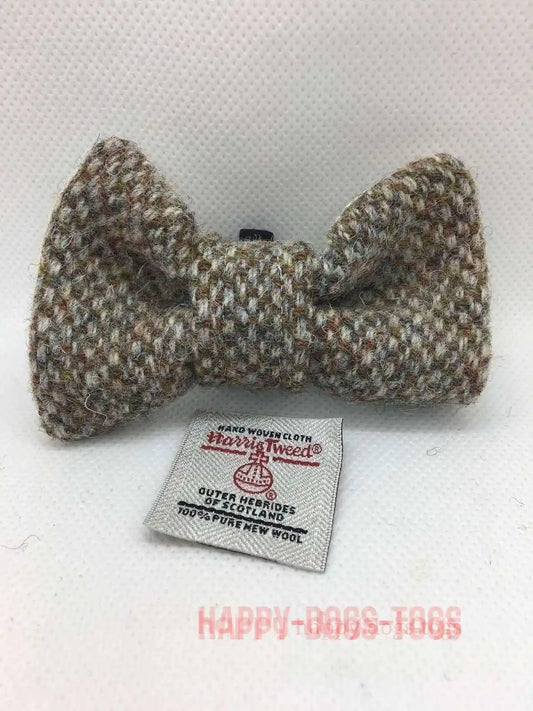 Brown, Cream Harris Tweed dog bow tie