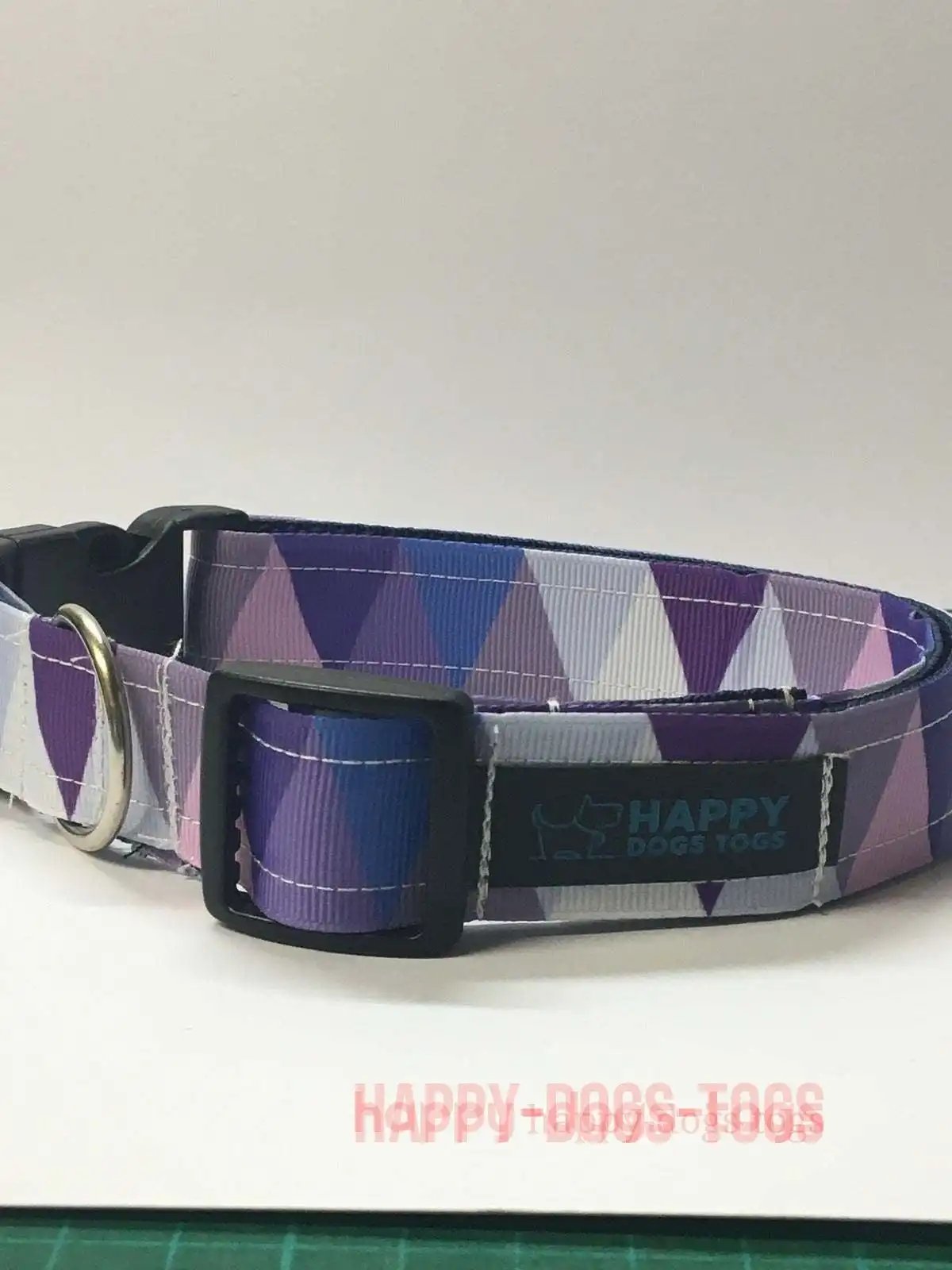 Purple Harlequin pattern dog collar  size L