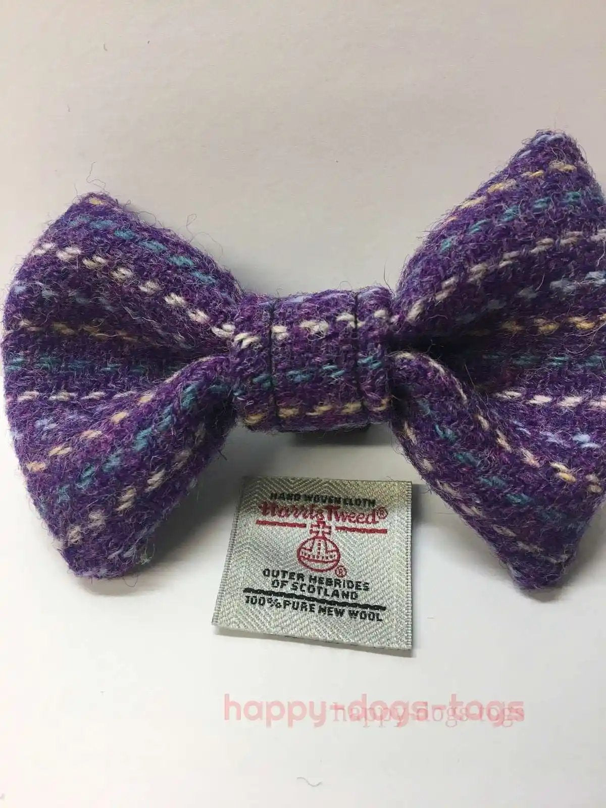 Harris tweed dog bow tie, Purple Stripe