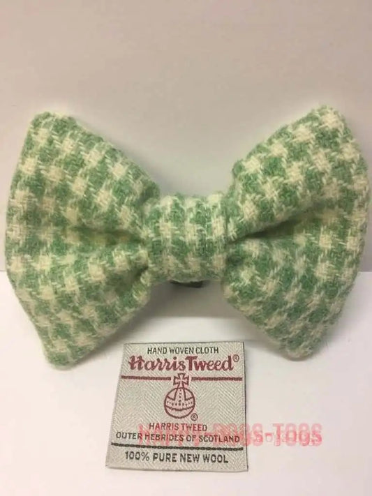 Harris Tweed Green and White dog tooth Dog Bow Tie