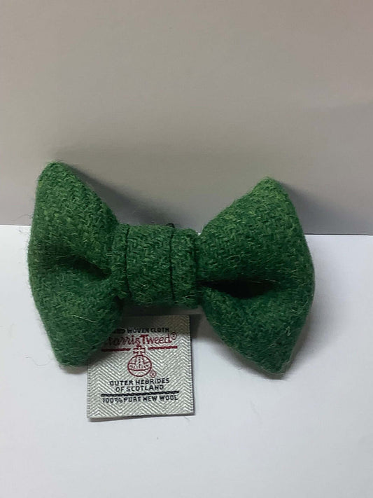 Green Harris Tweed small dog bow tie