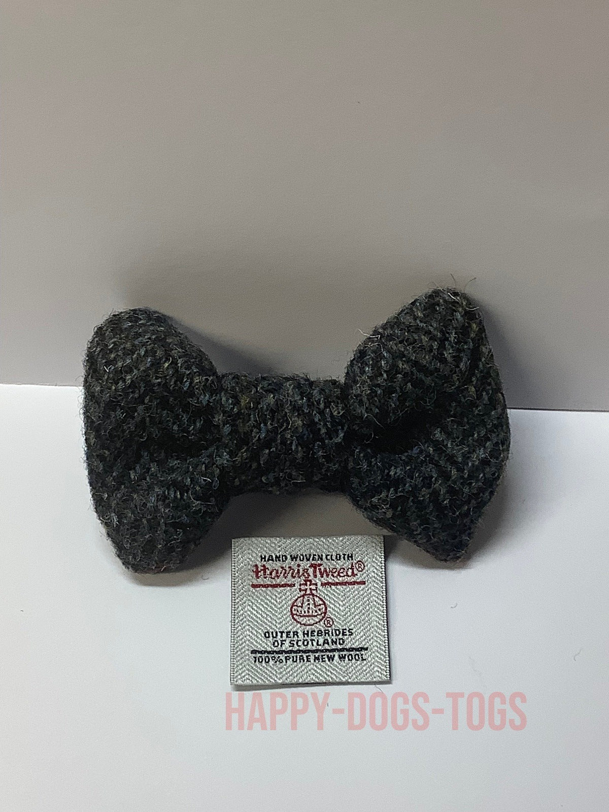 Grey, Black Herringbone Harris Tweed small bow tie for dogs