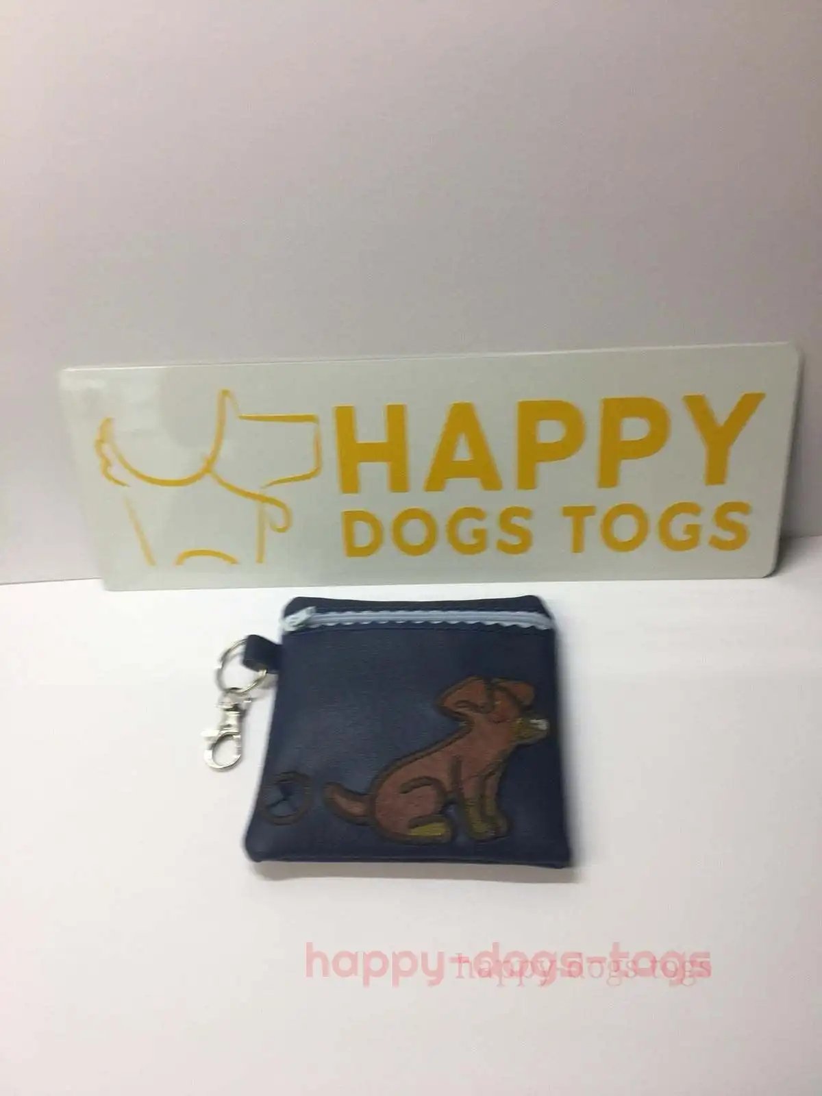 Navy Blue Dachshund  sitting embroidered Dog poo bag dispenser
