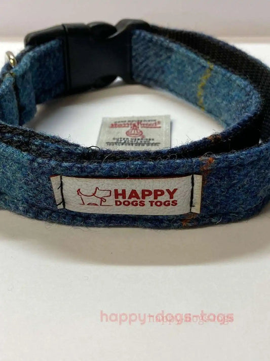 Harris Tweed Dog Collar, Light Blue Check