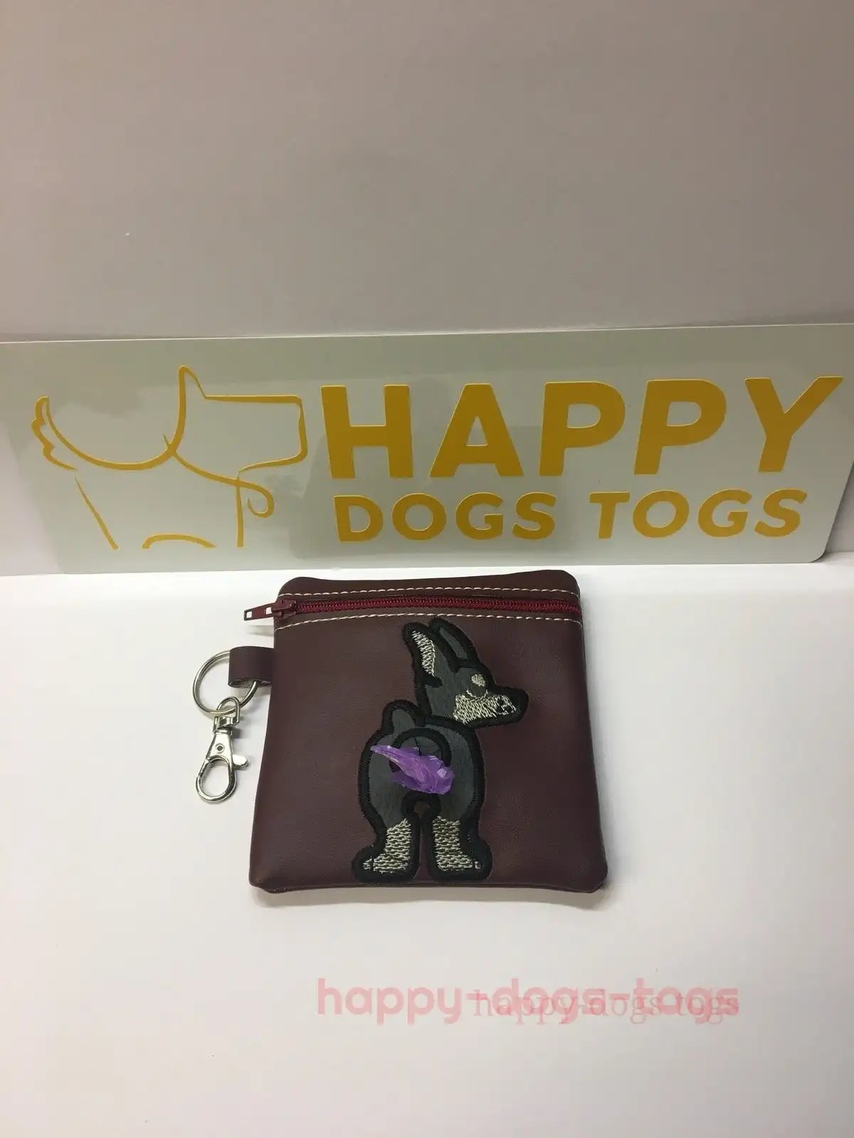 Burgundy Embroidered Doberman Dog poo bag dispenser