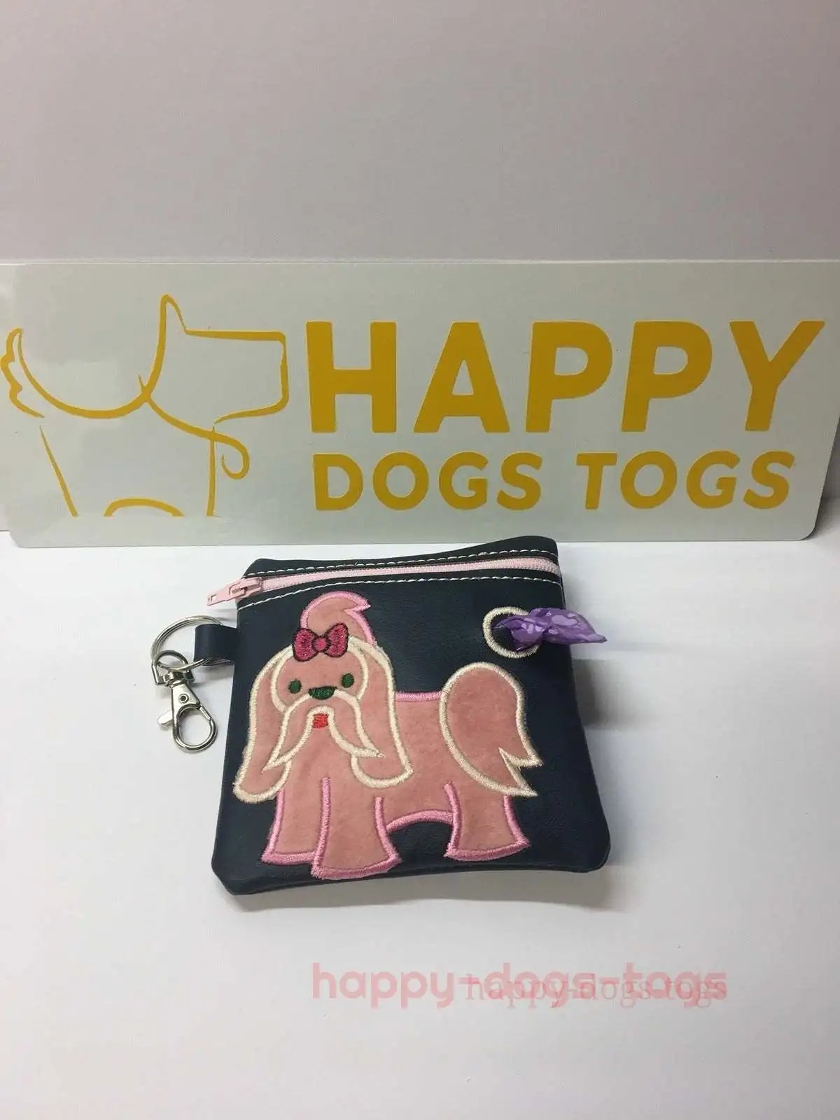 Navy Blue Shih Tsu embroidered Dog poo bag dispenser