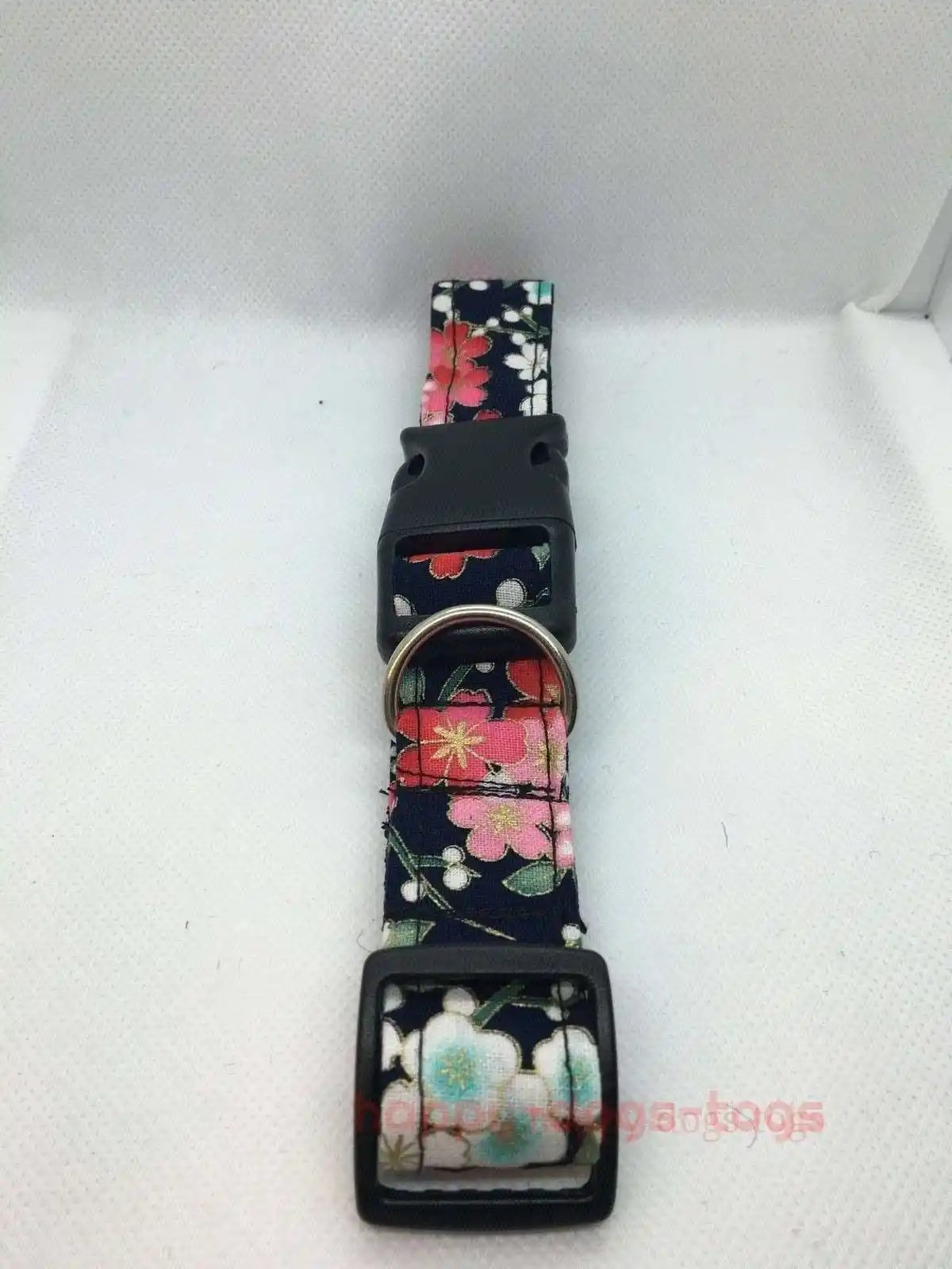 Large Black Oriental design floral dog collar ,