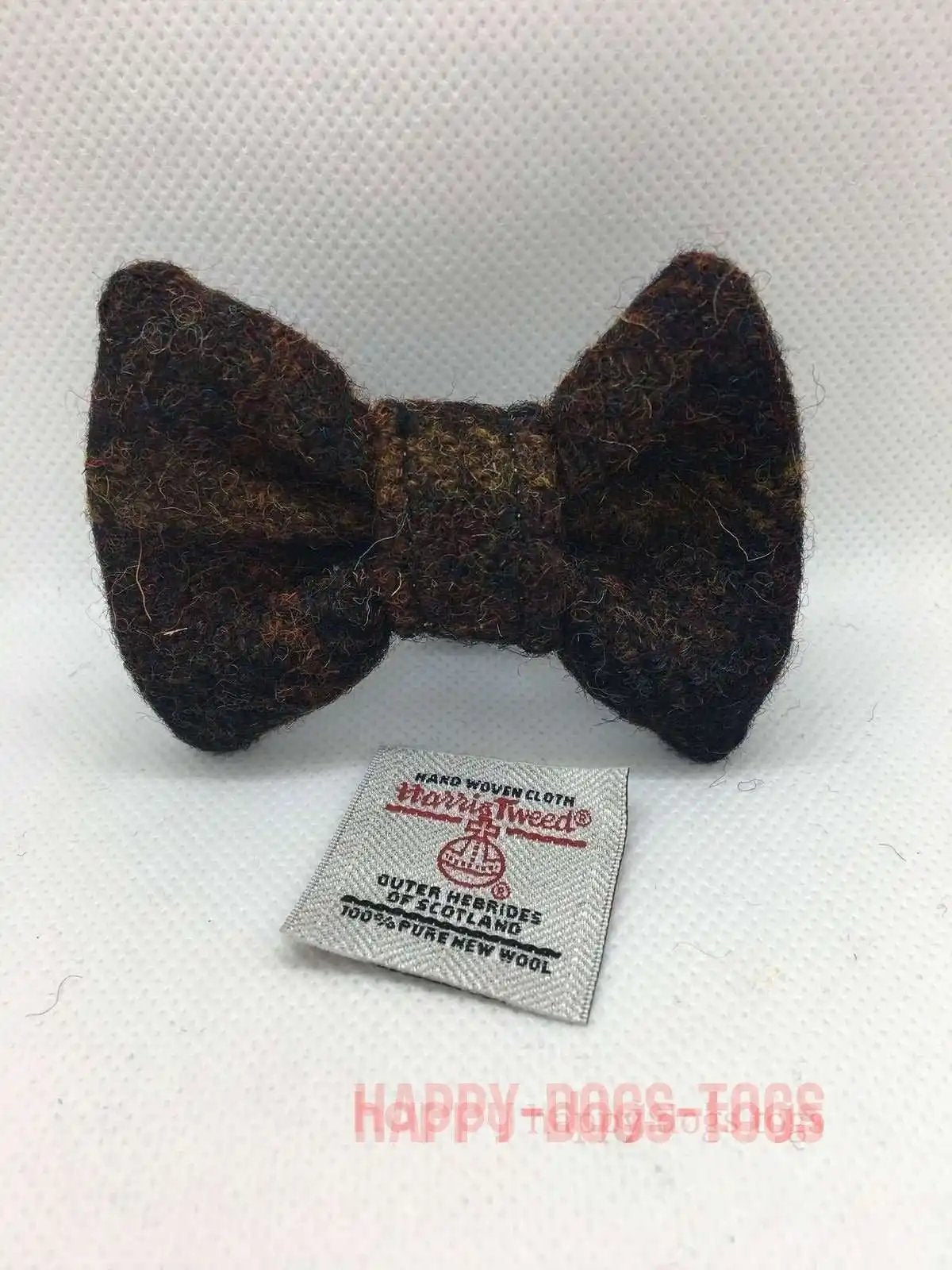 Brown, Rust Harris Tweed small dog bow tie