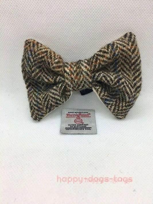 Harris tweed dog bow tie Brown, Fawn