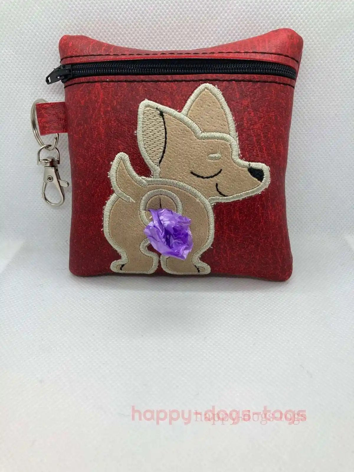Embroidered Red  Chihuahua Dog poo bag dispenser