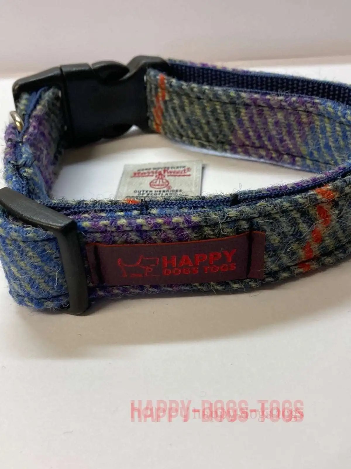 Harris Tweed Dog Collar, Shades of Blue Check design