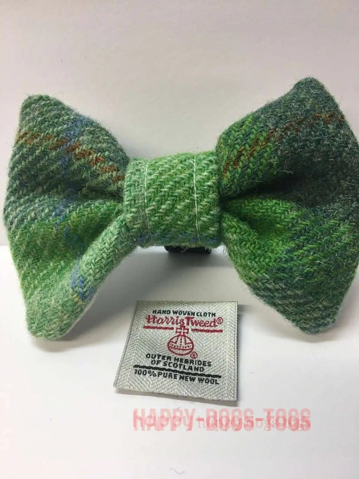 Harris tweed dog bow tie, Green Tartan
