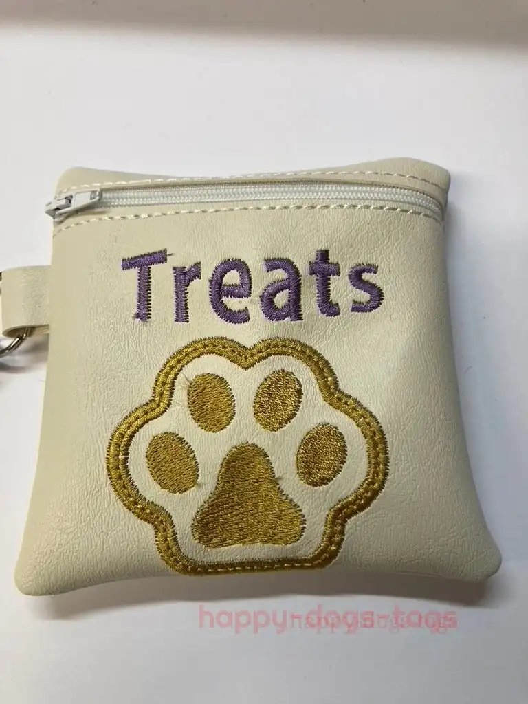 Cream Embroidered Pawprint Dog Treat Bag