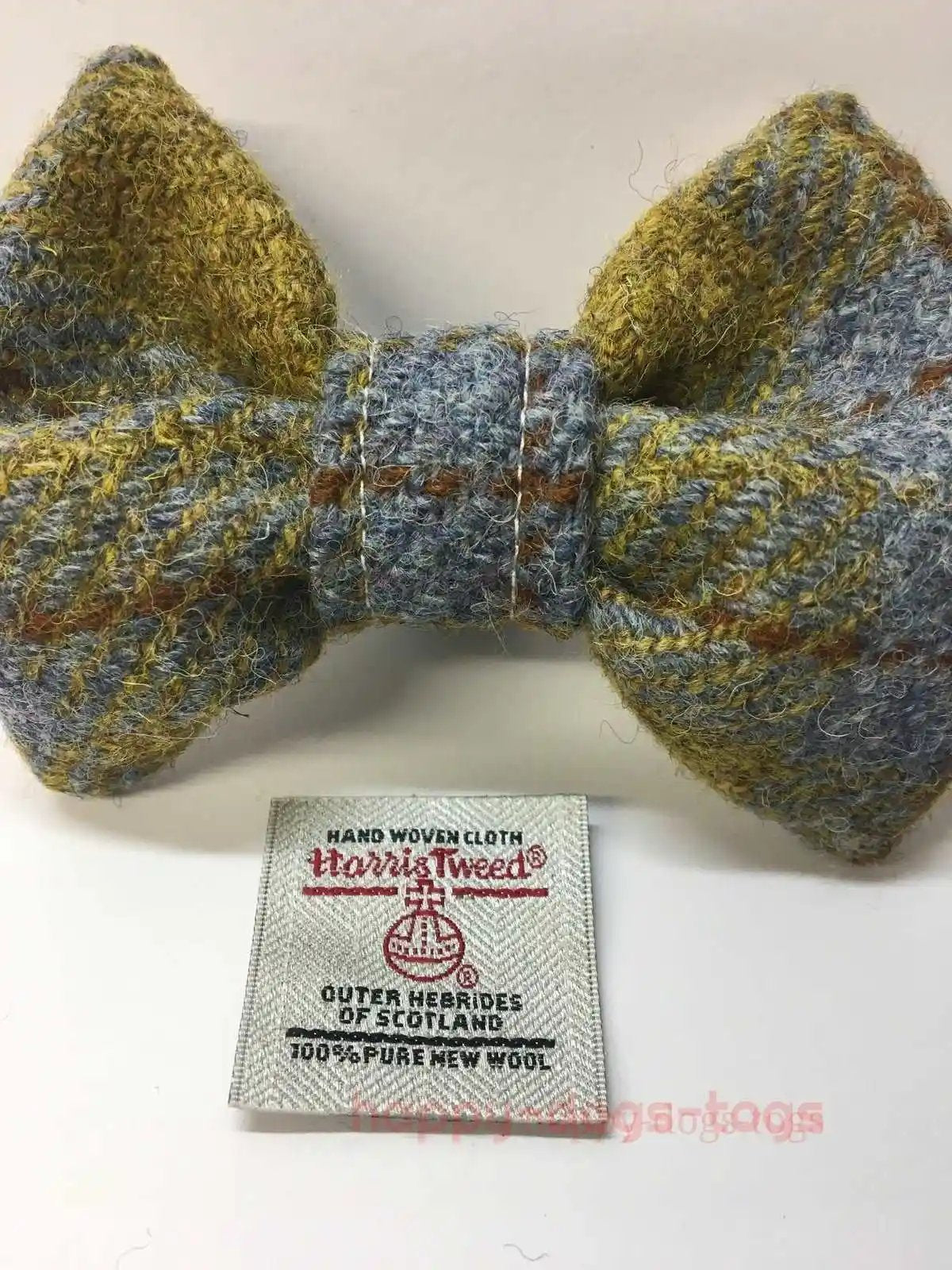 Harris tweed dog bow tie, Khaki and Blue Check
