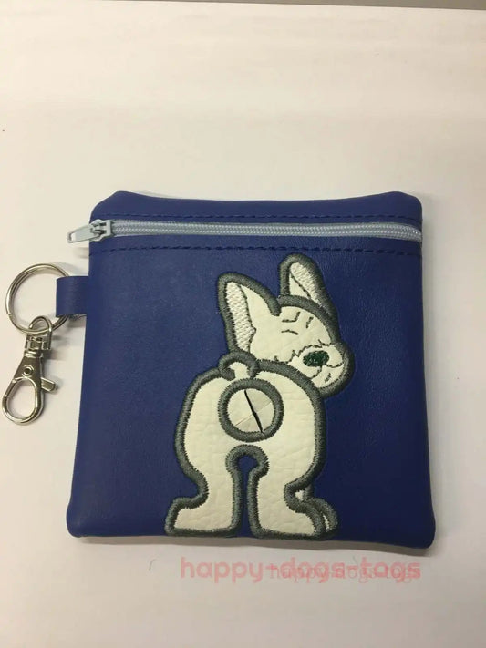 Embroidered Dog Poo Bag Dispenser Fawn French Bulldog in Navy bag - happy-dogs-togs