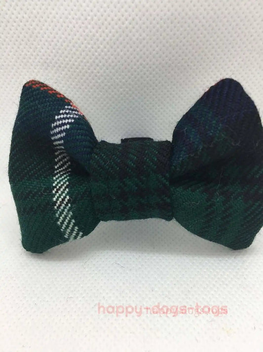 Small Tartan dog  bow tie in Green ,White and Black