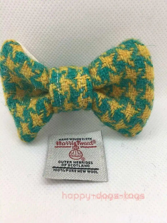 Green, Yellow Harris Tweed small dog bow tie