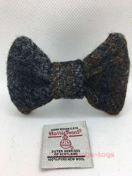 Grey, Black, Brown  Harris Tweed small bow tie for dogs
