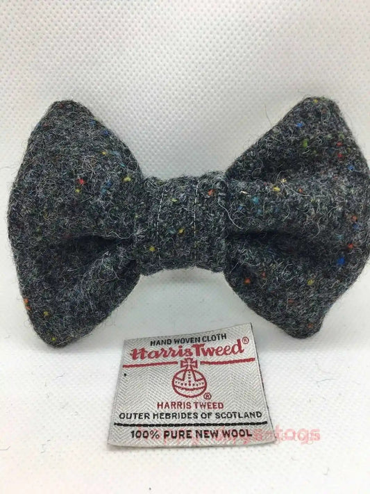 Grey Speckle Harris Tweed Dog Bow Tie,