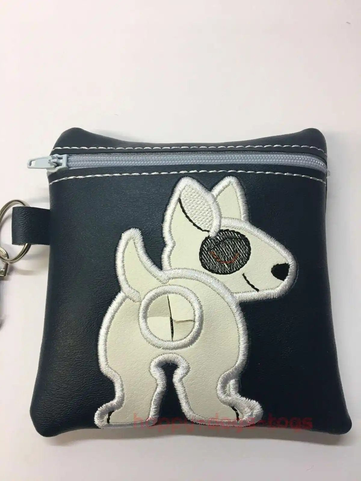 White English Bull Terrier on Navy Blue Embroidered poo bag dispenser