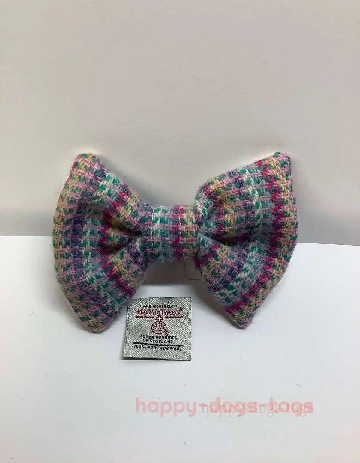 Pink and Blue Harris Tweed Dog Bow Tie