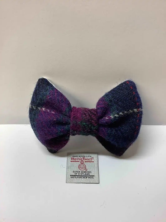 Harris tweed dog bow tie, Purple and Navy Tartan