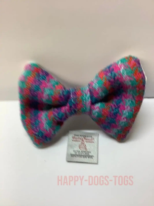 Multi colour houndstooth Harris Tweed Dog Bow Tie,