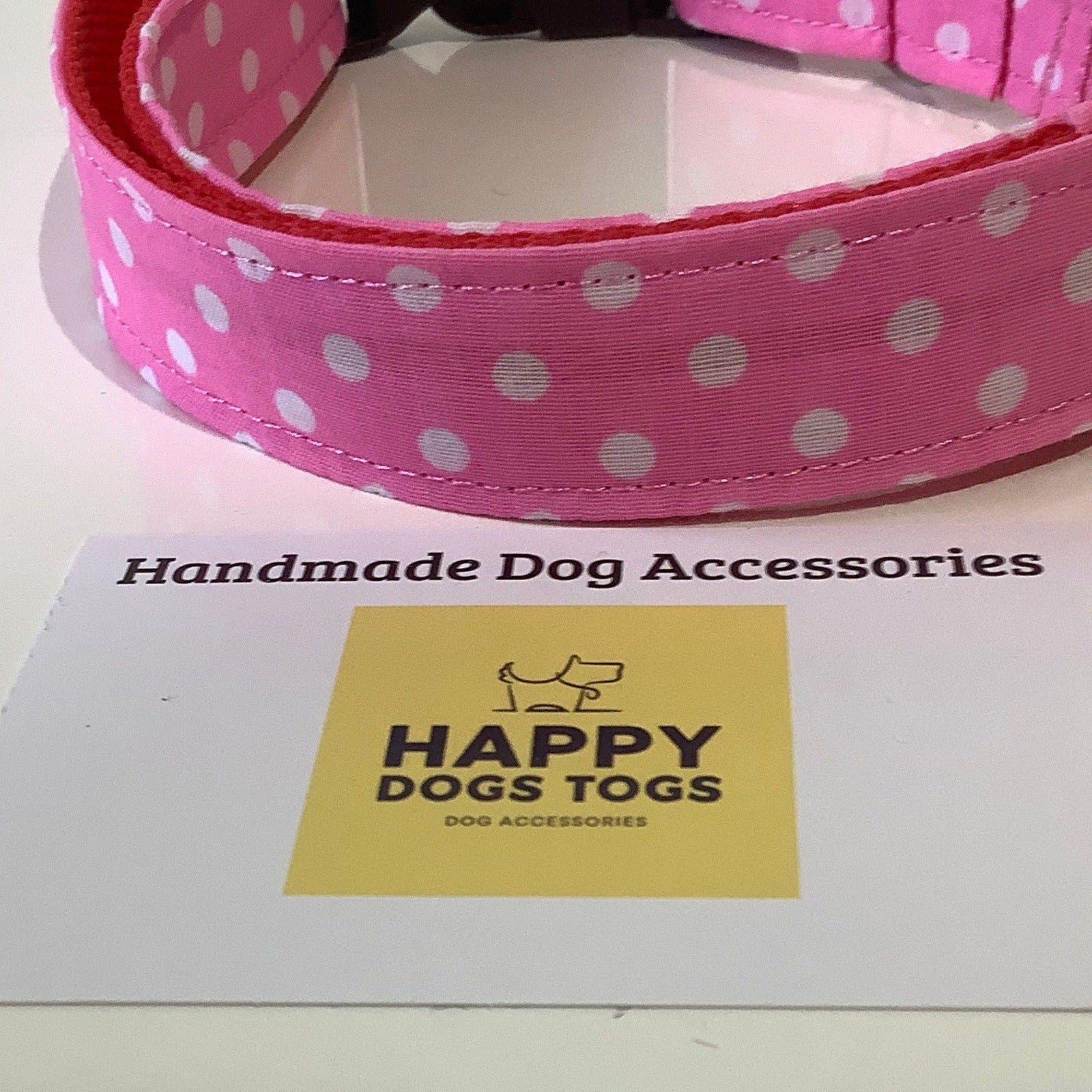 Pink with White polkadots dog collar  size L