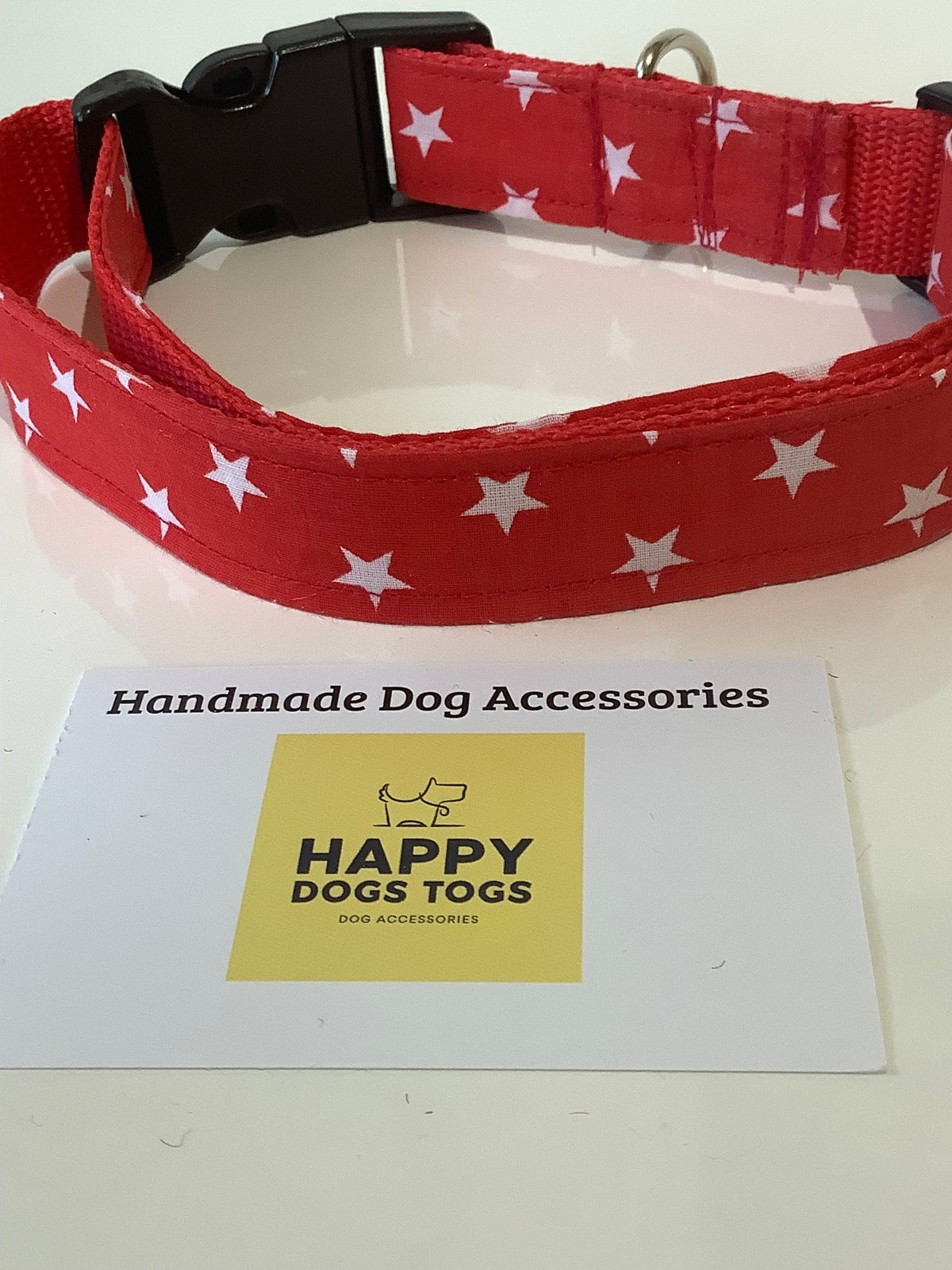 Red with White Stars dog collar  size L