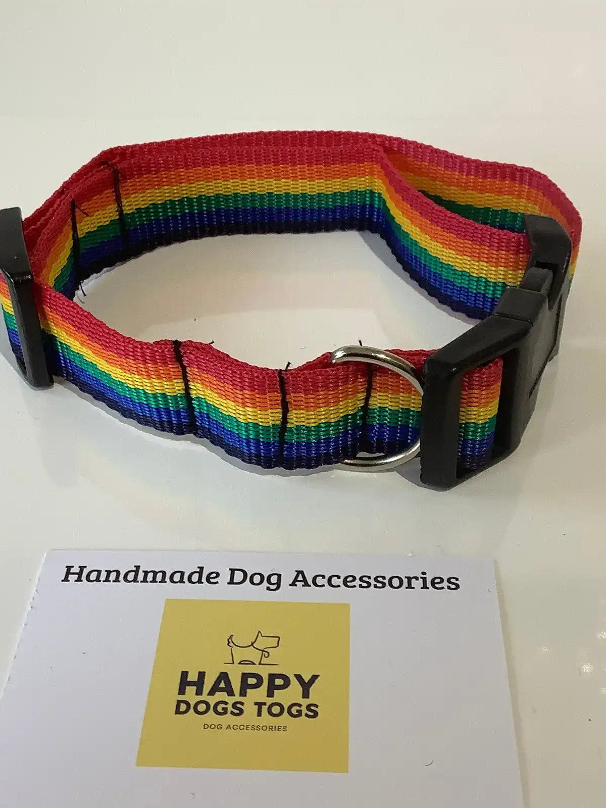 Rainbow stripe  dog collar  size L