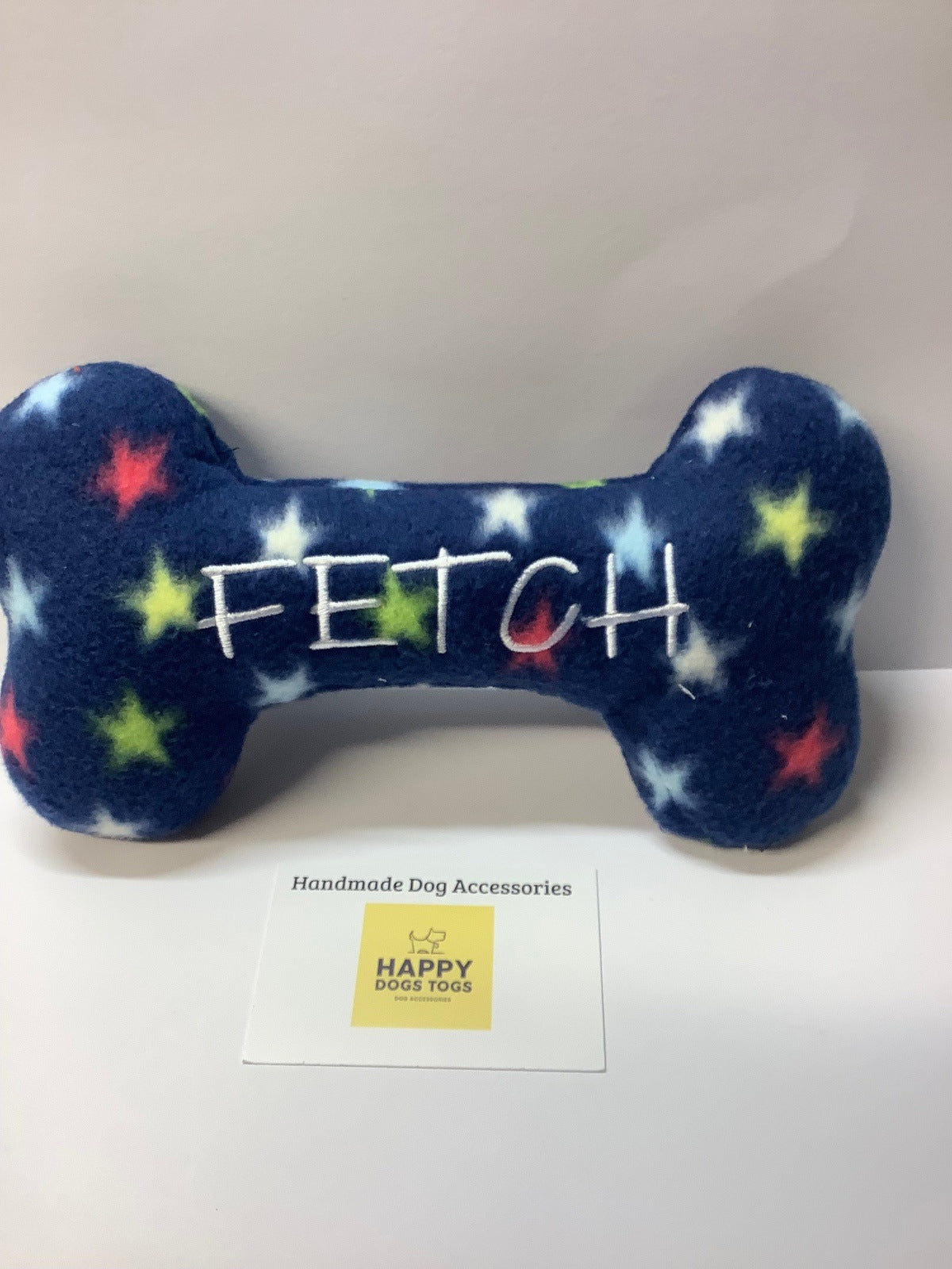 Navy stars Fleece FETCH bone shape handcrafted dog toy