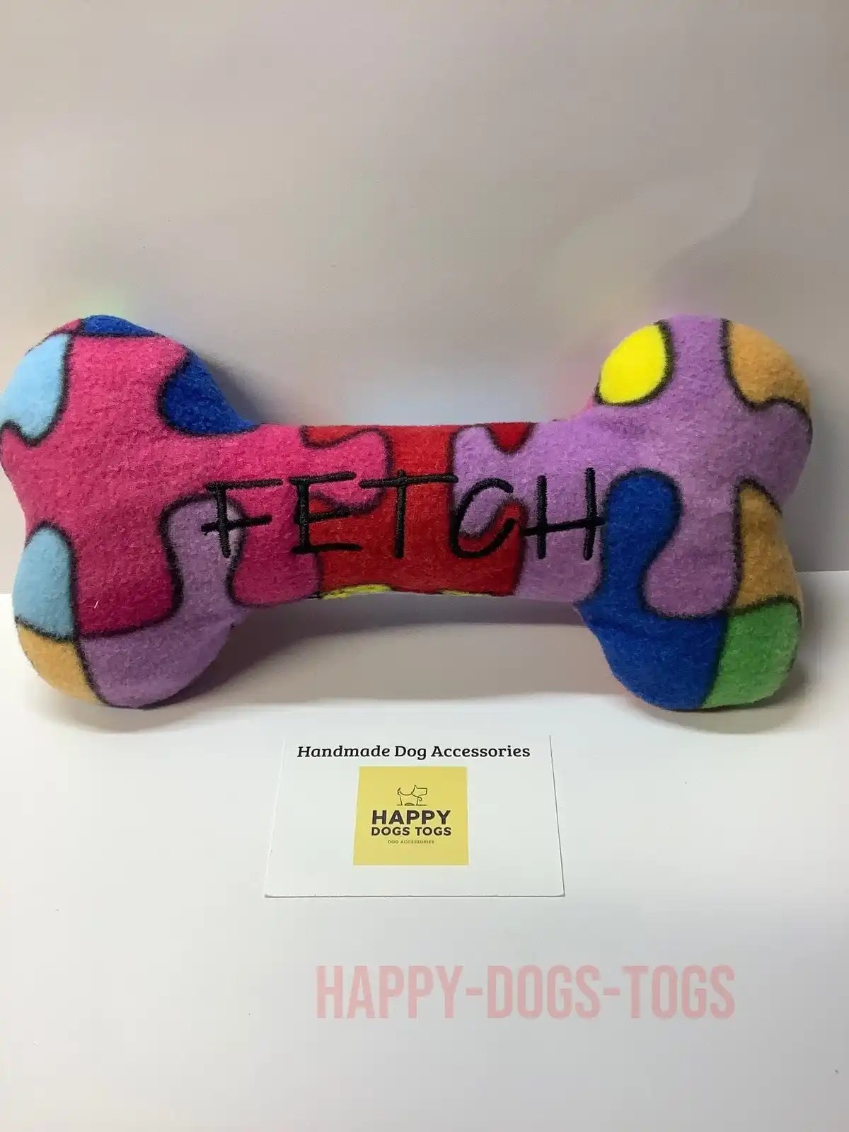 Jigsaw Fleece FETCH bone shape handcrafted dog toy