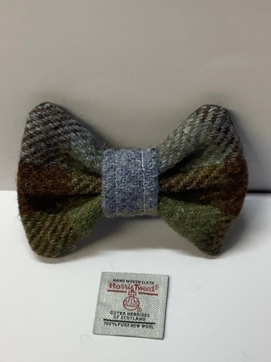 Harris tweed dog bow tie, Blue ,Green and Brown check, Medium