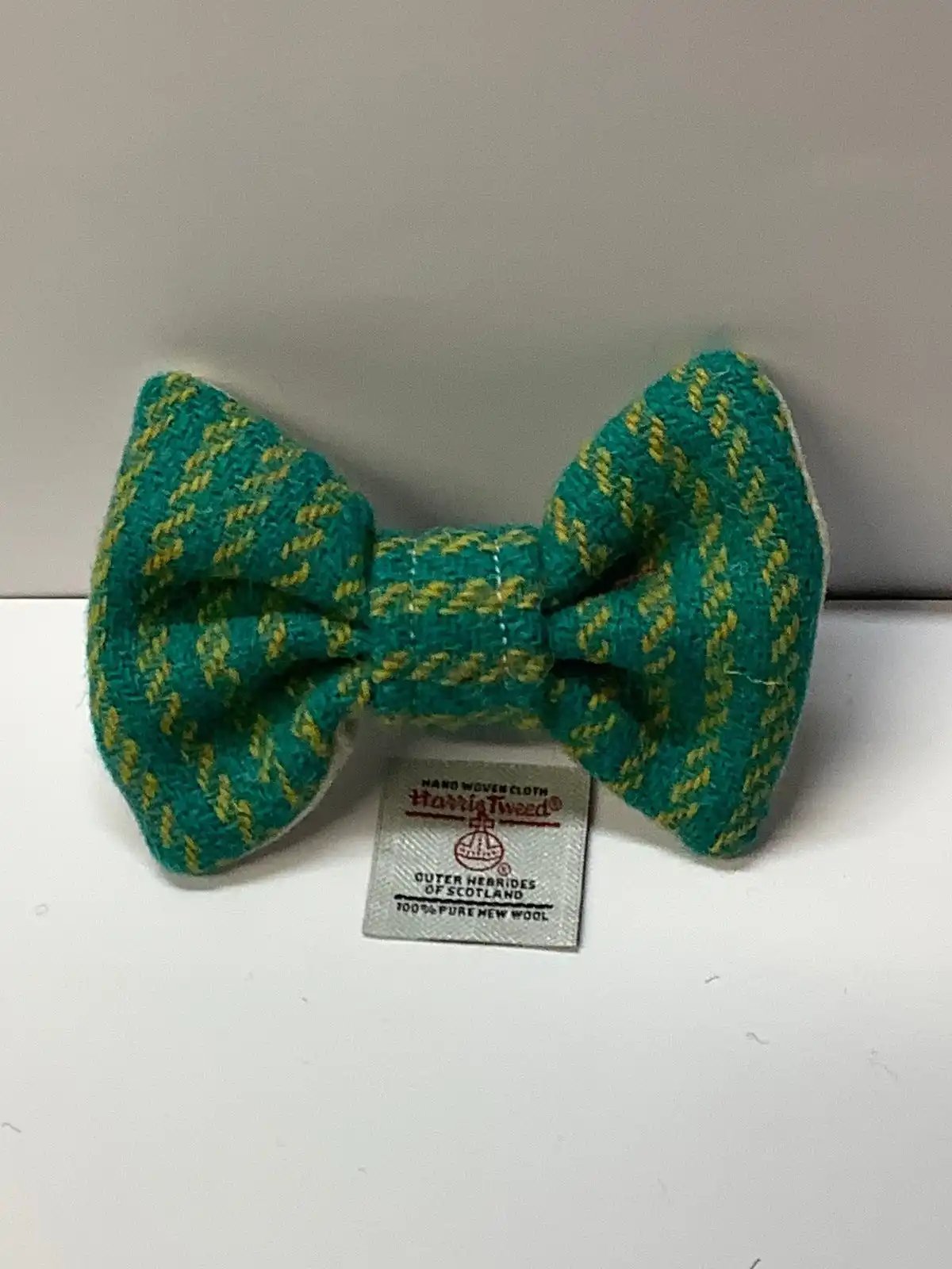 Harris tweed dog bow tie, Green and Yellow stripe , Medium