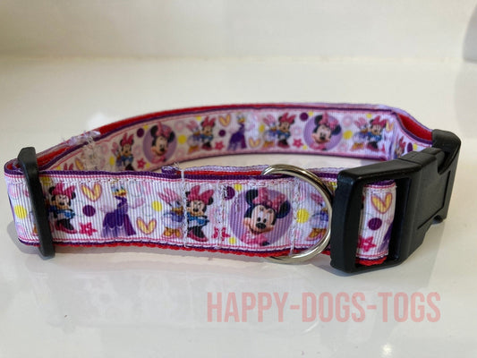 Lilac Minnie Mouse pattern dog collar  size L