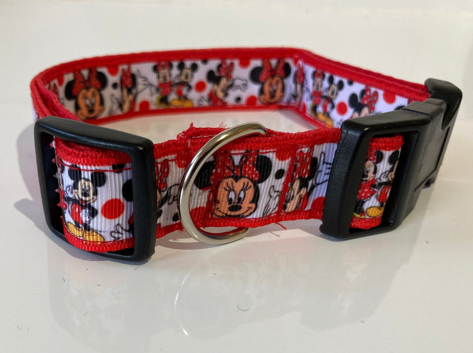 Red Mickie  and Minnie Mouse pattern dog collar  size L